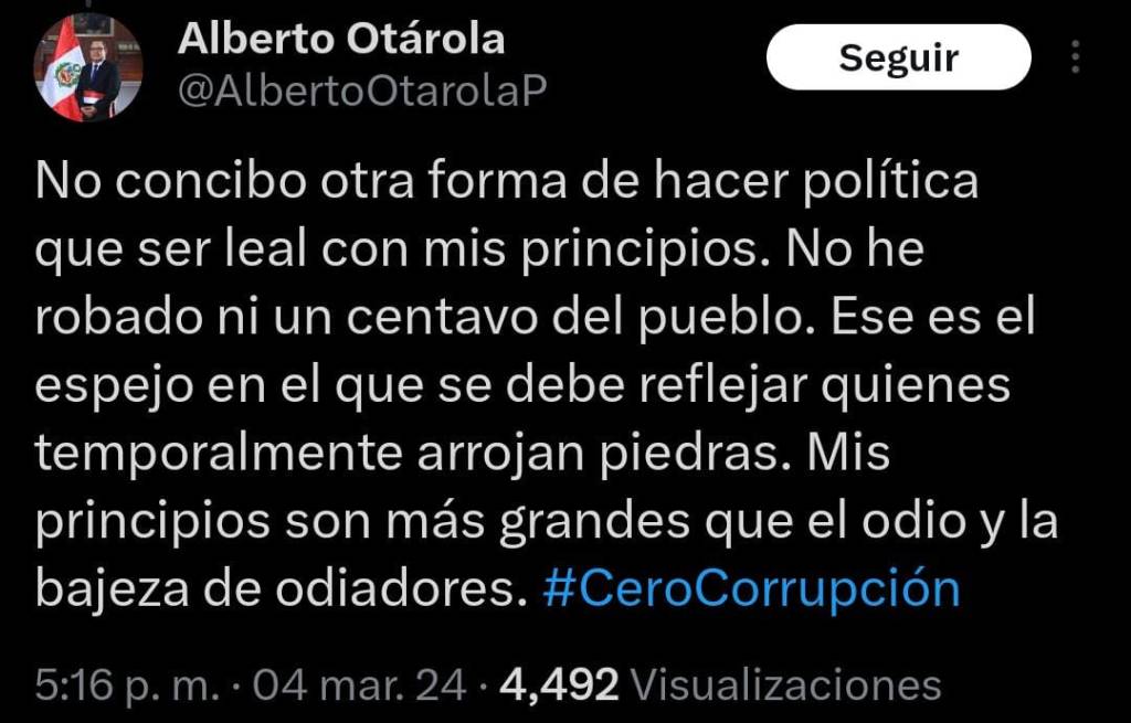 Declaraciones del Primer Ministro Alberto Otarola en respuesta a acusaciones difundidas en&nbsp;audios