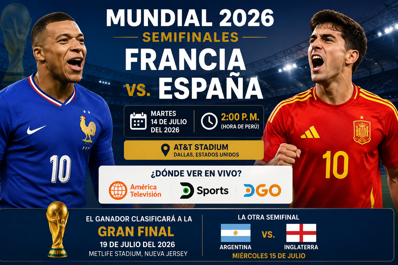 Mundial 2026: Francia y España abren las semifinales en un duelo por el pase a la gran final